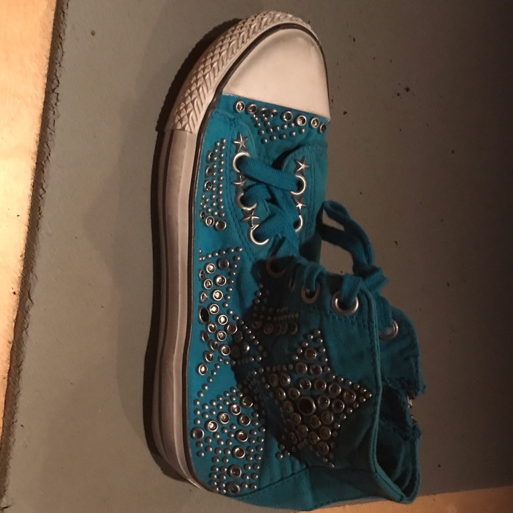Ash Teal High-Top Sneakers with Studs - Picture 7 of 7
